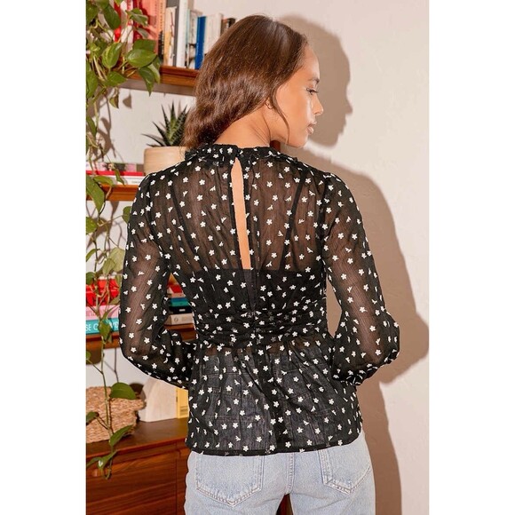 NWT Lulus Embroidered Sheer Long Sleeve Top Womens (M) Romantic Date Blouse $62 - Picture 4 of 13